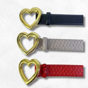 Correa de Cuero para Mujer Hebilla Corazón Taupe